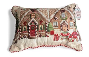 Sugarplum Dreams Navidad Pan de Jengibre Casa Cuentas Almohada Vacaciones 14x11" - Imagen 1 de 11