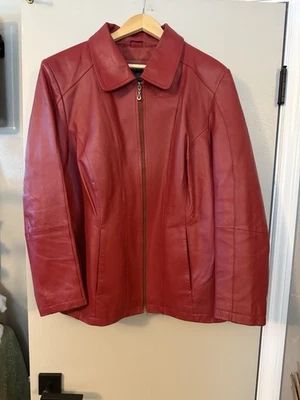 Chaqueta/abrigo para mujer Lane Bryant rojo de cuero genuino con cremallera ~ talla grande 18/20 Foto 1 de 4