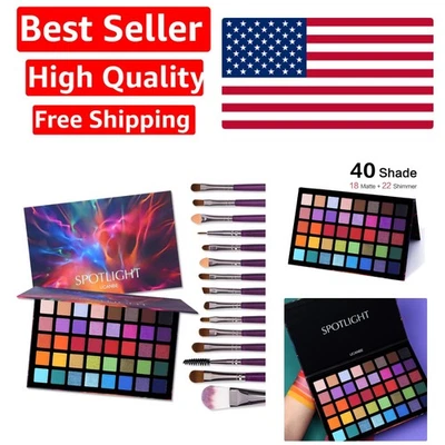 Spotlight 40 Color Eyeshadow Palette + 15 PCS Brush Set – Highly Pigmented & ... - Image 1 of 4
