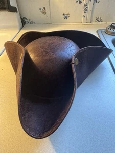 Faux Leather Pirate Hat - Brown Distressed Leather Colonial Style Tricorner - Picture 1 of 12