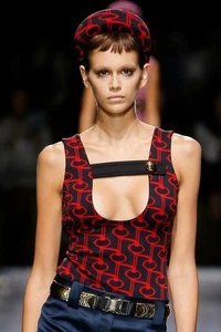 PRADA S/S 2019 RUNWAY Navy Red Jacquard Chain Bodysuit Romper IT38/US4 Neu mit Etikett - Bild 1 von 8