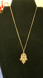 14k Gold Hamsa Hand Of Fatima Filigree Pendant 2.0 Grams - Picture 1 of 12