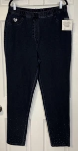 Traumjeans von Quacker Factory Gr. L Tall dunkelblau Waschung Pull On Strass Neu mit Etikett - Bild 1 von 12