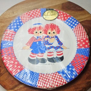 8 Vintage 9” Raggedy Ann & Andy Party Paper Plates Hallmark 1974 New Sealed - Picture 1 of 5