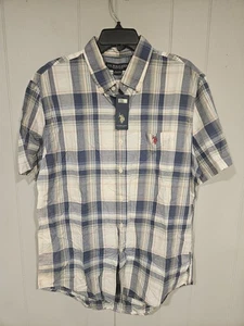 U.S. Polo Assn blau kariertes Stretch Kurzarm Knopfleiste gewebtes Hemd Large neu mit Etikett  - Bild 1 von 5