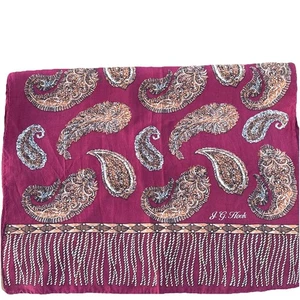 Bufanda borgoña toda seda cachemira por JG gancho rectángulo firmada dinero antiguo carrera - Imagen 1 de 6