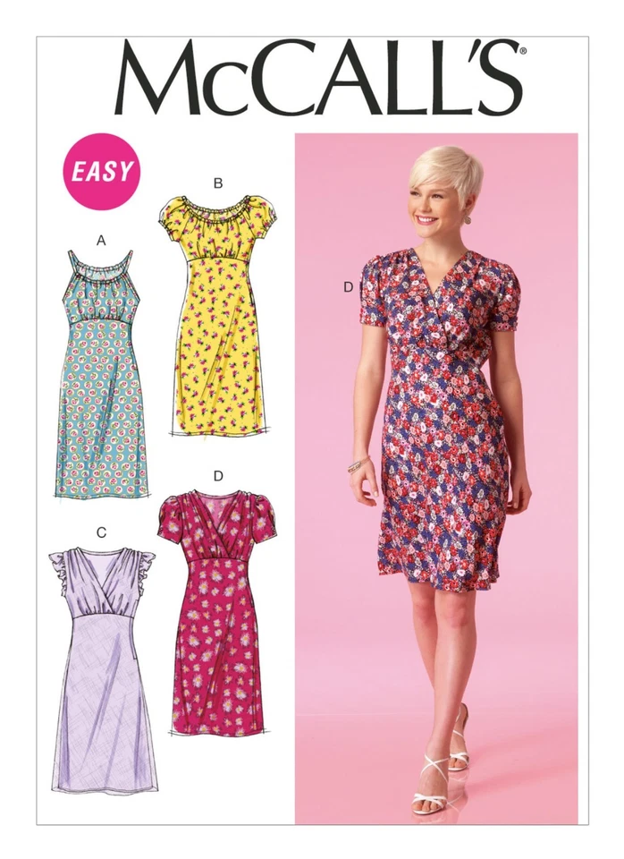 McCall 7129 Sz 8-24 EASY Empire Waist Gathered Bodice Dress Raglan Pattern - Image 1 of 4