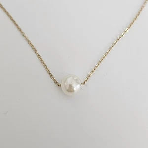 White Pearl With Gold Plated Stainless Steel Chain Necklace Choker - Picture 1 of 2