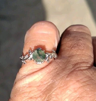 Anillo de ágata musgo natural de plata de ley 925 para mujer talla 6 con caja de anillos Foto 1 de 4