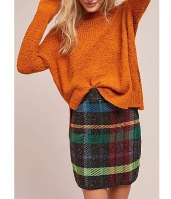 ANTHROPOLOGIE NWT $198 Cecilia Prado Textured Plaid Knit Skirt Size Medium - Image 1 of 4