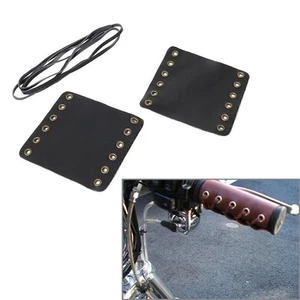 Paar Ledergriffe Abdeckungen Retro Wraps Protector für Harley Cafe Racer Schwarz - Picture 1 of 6