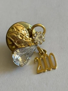 Vintage Flying 2000 Angel Austrian Crystal Gold Tone Pin Back Small - Picture 1 of 6