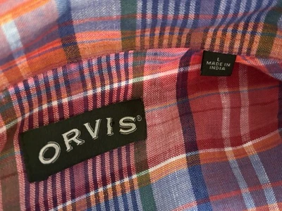 Orvis Shirt Red Plaid Linen India Madras Button Up Casual Lightweight Men L - Image 1 of 4