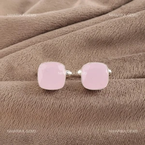 Gemelos de compromiso modernos rosa piedra calcedonia plata de ley 925 - Imagen 1 de 9