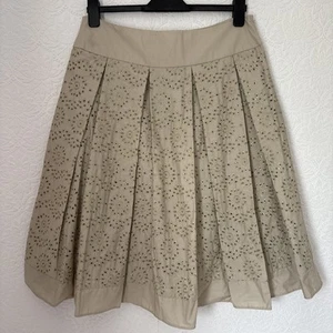 Vintage Next Beige Broderie Anglaise Pleated Knee Length Skirt UK Size 14 - NEW - Picture 1 of 11