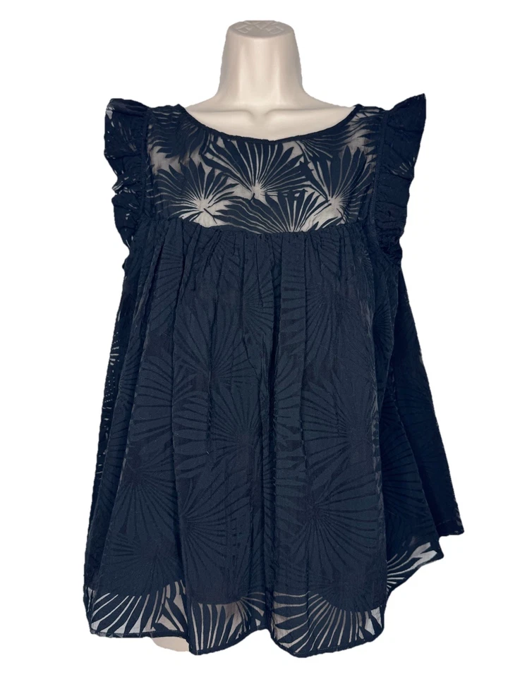 Blusa Top Paul & Joe Paris Negra Bordada Transparente Talla 3 (US 10) Túnez Foto 1 de 4