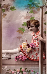 Victorian Girl with Flowers Vintage RPPC B272 - Picture 1 of 2