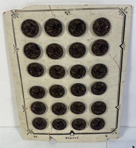 Antique Victorian Paris France Depose Metal Buttons on Card Total 24 Buttons - Picture 1 of 4