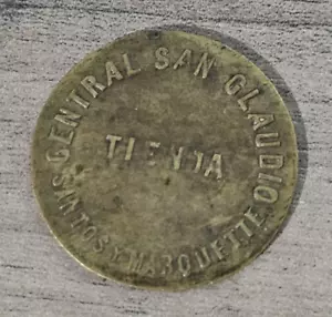 SPAIN COLONY CENTRAL SAN CLAUDIO TIENDA SANTOS 50¢ TOKEN SUGAR MILLS 1880s - Picture 1 of 2