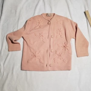 Vintage 1960's Barbara Lee Medium Pink Floral Sweater Lambs Wool Angora Japan - Picture 1 of 13