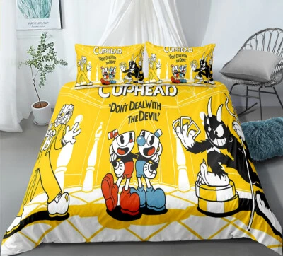 Single/Double/Queen/King/Super King Bed Duvet Quilt Doona Cover Set Cuphead - Image 1 of 2