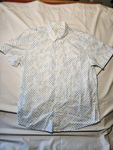 Sonoma MENS Large Blue  "Water" Pattern Short Sleeve  Shirt 97/3 Cotton/Spandex  - Picture 1 of 7