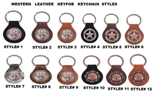 LEATHER METAL CONCHO STAR KEY FOB KEY CHAIN WESTERN FASHION ART BLACK or BROWN - Picture 1 of 2
