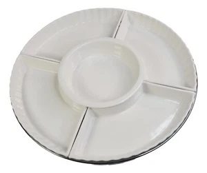 White Ceramic Serving Dish Lazy Susan Chip Dip Appetizer Bowl & Metal Turntable - Picture 1 of 15