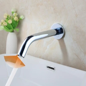 Silver Touchless Bathroom Basin Wall Mount Sensor Faucet Hands Free Mixer Taps - Picture 1 of 7