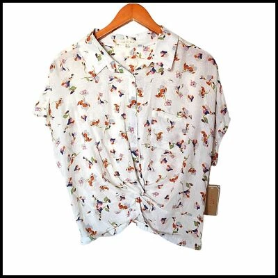 Blusa Copper Key Blanca Floral Botones Giratorios Frontal Talla XL Lunares Texturizados Foto 1 de 4
