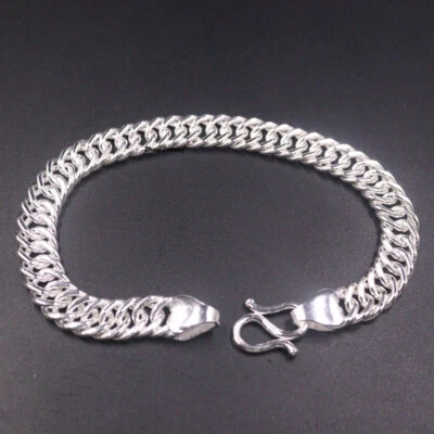 Pure S999 Fine Silver 999 Chain 8mm Cuban Curb Link bracelet 19-20g 7.5inch 18CM - Image 1 of 4