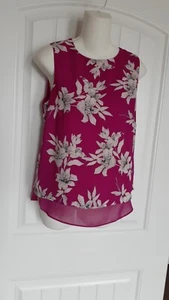 Blusa túnica rosa oliva S fucia floral sin mangas cremallera trasera en capas - Imagen 1 de 7