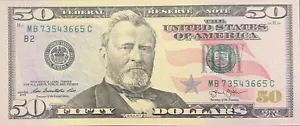 $50 Dollar Bill Uncirculated 2013 U.S Federal Reserve Note MB73543665C - Picture 1 of 12