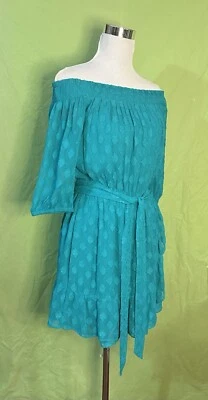 Lilly Pulitzer Size Medium Green Ruffle Off The Shoulder Wrap Romper Skort Dress - Image 1 of 4