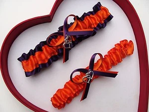 NEW Gorgeous Wedding Garter Orange Plum Prom Homecoming Dance Double Heart - Picture 1 of 2