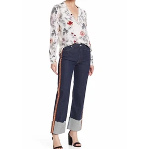Mother Superior THE DUSTER CUFF FRAY Straight Leg Sparkle Jeans Rose Gold 24 - Picture 1 of 12