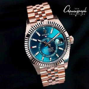 Rolex Sky-Dweller Blue Dial Rose Gold Sunburst 42mm Jubilee Fluted Sky - 336935 - Picture 1 of 9