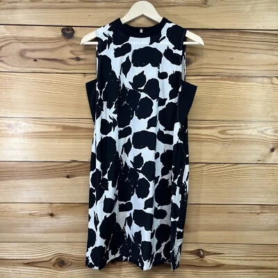 Vestido Derek Lam Seda Talla 10 Crosby Sombra Floral Negro Blanco Sin Mangas B84 Foto 1 de 4