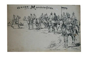 OTTO GERLACH original Dibujo a tinta saludo de Manöverfelde Bayr. Varilla de división - Imagen 1 de 12