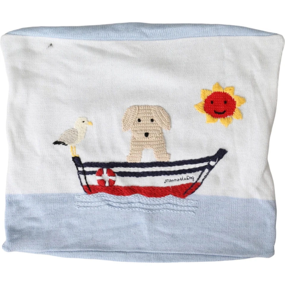 DOLCE & GABBANA Baby Multicolor Dog Boat Embroidered Cotton Knitted Pillowcase - Image 1 of 4