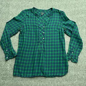 Talbots Top kariert mittel grün blau Tunika 1/2 Knopf 100% Baumwolle Shirt Damen - Bild 1 von 10