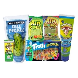 DILL PICKLE KIT WITH RIP ROLLS, WARHEADS SOUR CANDY AND TROLLI BRITE CRAWLERS - Picture 1 of 1
