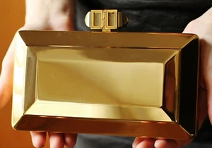 Judith Leiber Prism gold Metall Kassetten Abend Clutch Handtasche glänzend poliert - Bild 1 von 24