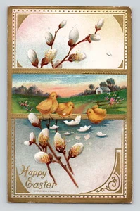Postal Pollitos de Pascua y Colas de Gato Oshkosh WI 13 Estrellas Bandera Cancelar 1910 Dividido - Imagen 1 de 2