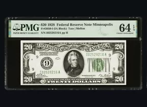 1928 $20 FRN Minneapolis Numeral 9 Fr. 2050-I PMG 64 EPQ Serial I02528216A UNC - Picture 1 of 2