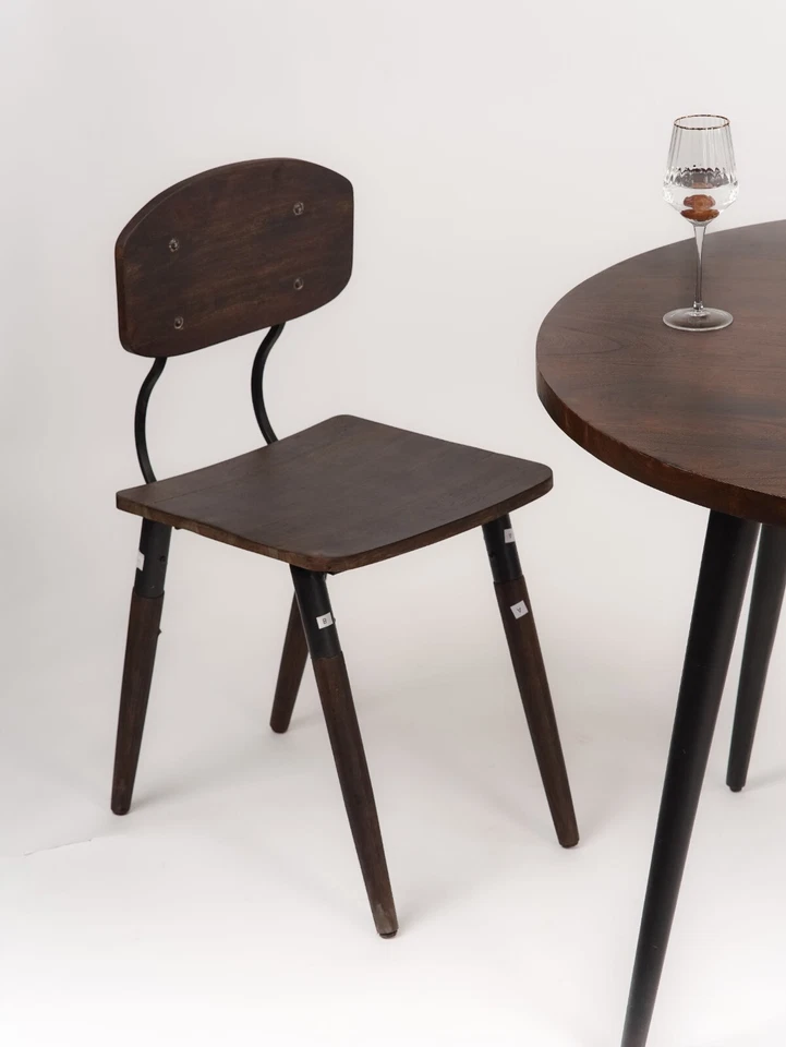 Handmade Eco-Friendly Vintage Acacia Wood & Iron Walnut Black Rectangle Chair - Image 1 of 4