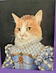 Carol Lew Cat as Queen Elizabeth Wandkunst Plakette Leinwand auf Holzrahmen 14 Zoll x 11 Zoll - Bild 1 von 8