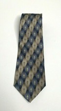 Larson Men's Necktie Tie Christian Cross Blue Beige Gold Geometric 100% Silk