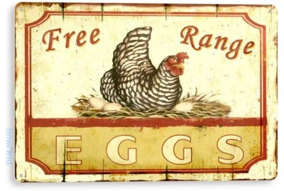 TIN SIGN Eggs Farm Fresh Rustic Rooster Sign Kitchen Cottage Farm A104 - Image 1 of 3