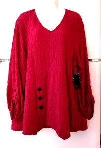 NEW ALI MILES LONG ROLL TAB SLEEVE V-NECK TEXTURED TUNIC TOP PLUS SIZE 2X BNWT - Picture 1 of 5